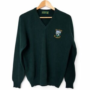 Vintage St Andrews Old Course Lambswool V-Neck Sweater Scotland Golf Crest